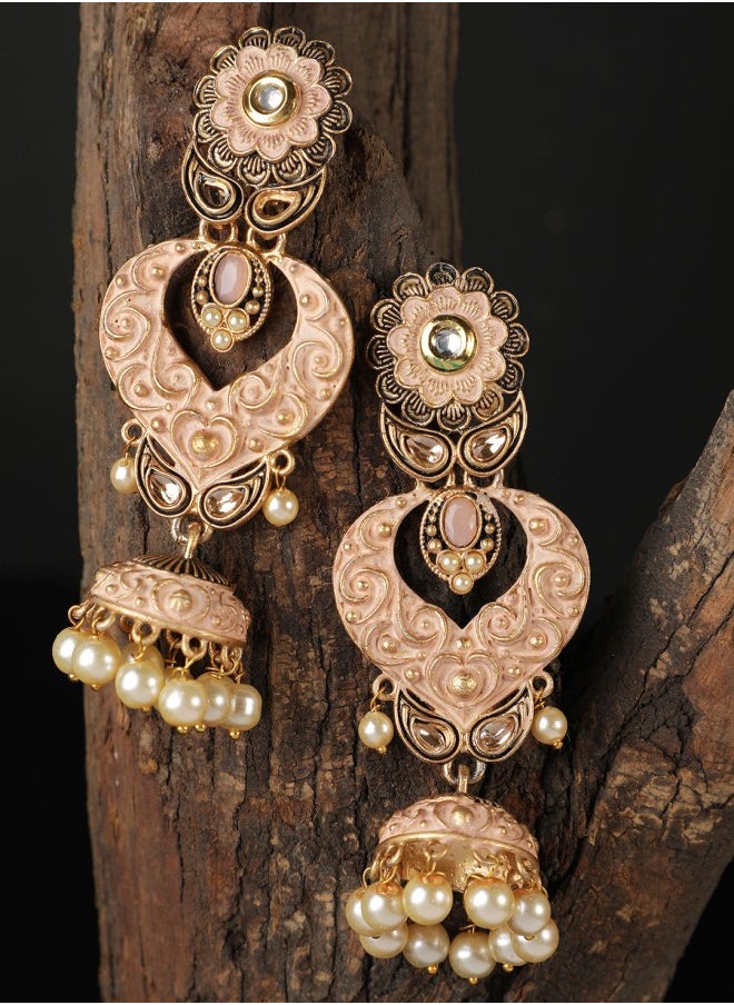 ISHIN Gold-Toned Floral Jhumkas Earrings  - Image 4