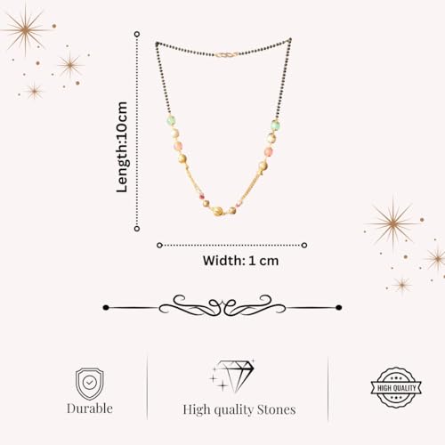 ACCESSHER Gold Plated Beaded Mangalsutra Necklace for Women | Traditional Black Bead Chain with Colorful Stones | Stylish Lightweight Jewellery for Women - Image 5