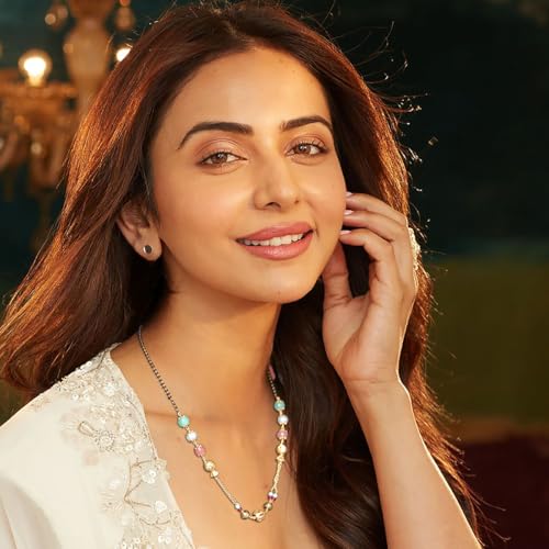 ACCESSHER Gold Plated Beaded Mangalsutra Necklace for Women | Traditional Black Bead Chain with Colorful Stones | Stylish Lightweight Jewellery for Women - Image 2