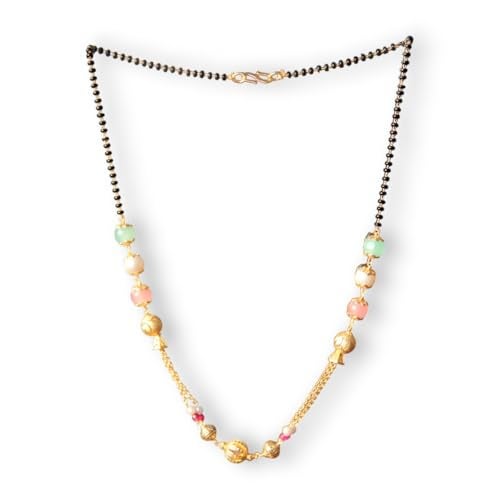 ACCESSHER Gold Plated Beaded Mangalsutra Necklace for Women | Traditional Black Bead Chain with Colorful Stones | Stylish Lightweight Jewellery for Women - Image 1
