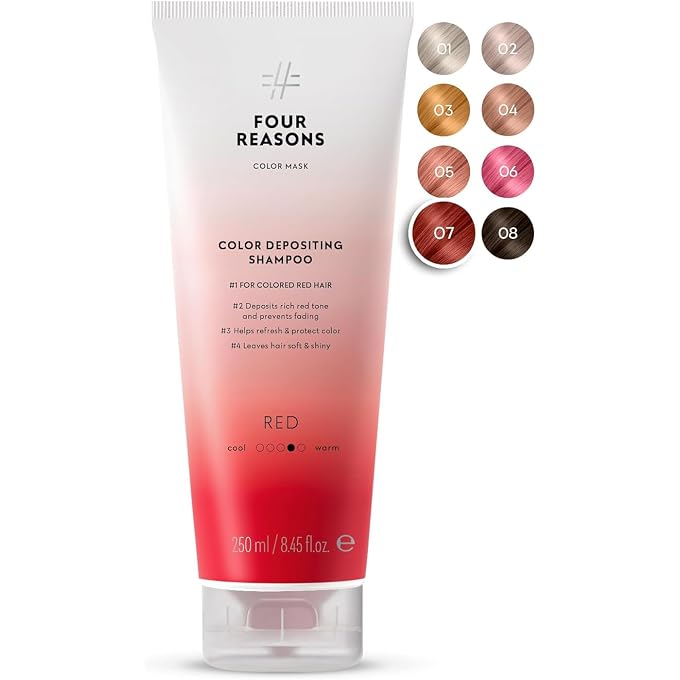 FOUR REASONS Hair Color Shampoo (8 Colors) Sulfate Free Red Hair Toner Color Depositing Shampoo for Color Treated Hair, Vegan, 8.45 Fl Oz (Red) - Image 1