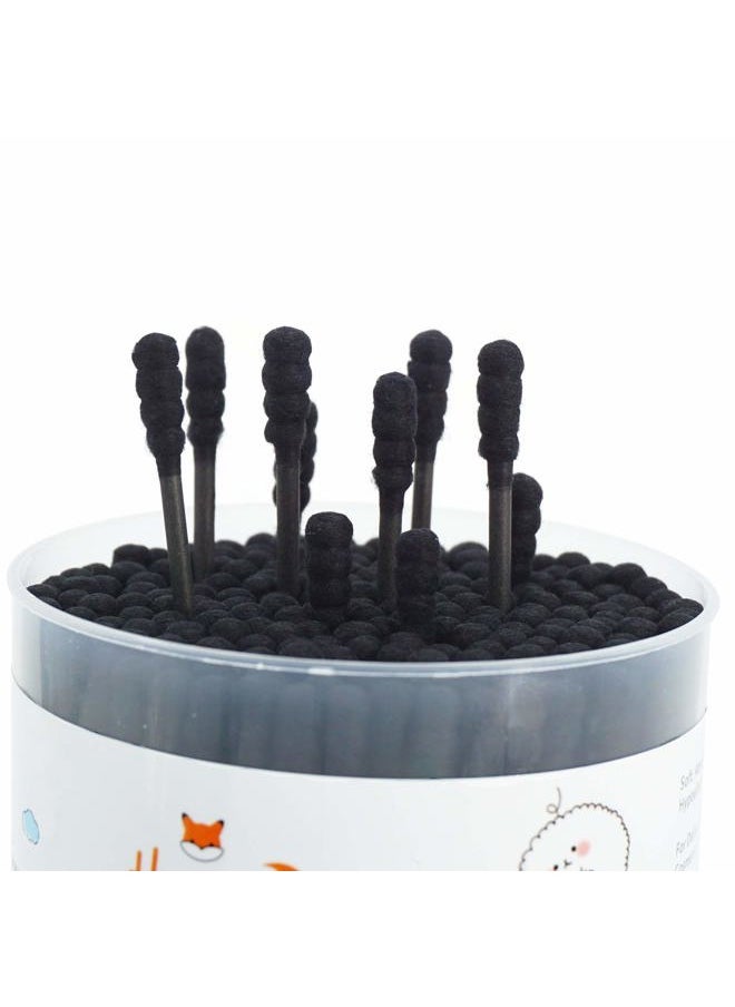 HOMEFOX - Black Cotton Swabs Spiral - 400 Count Organic Cotton Buds Double Side Tightly Wrapped Charcoal Cotton Tips Paper Stick Soft Gentle Cruelty-Free Lint-Free Goth Bathroom, Round & Spiral (Black) - Image 1