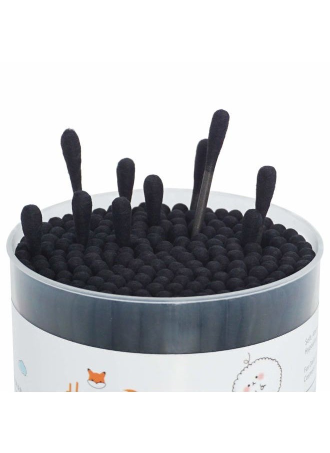 HOMEFOX - Black Cotton Swabs Spiral - 400 Count Organic Cotton Buds Double Side Tightly Wrapped Charcoal Cotton Tips Paper Stick Soft Gentle Cruelty-Free Lint-Free Goth Bathroom, Round & Spiral (Black) - Image 1