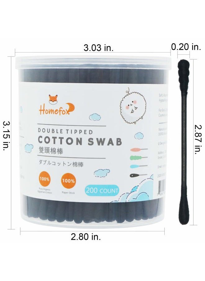 HOMEFOX - Black Cotton Swabs Spiral - 400 Count Organic Cotton Buds Double Side Tightly Wrapped Charcoal Cotton Tips Paper Stick Soft Gentle Cruelty-Free Lint-Free Goth Bathroom, Round & Spiral (Black) - Image 1