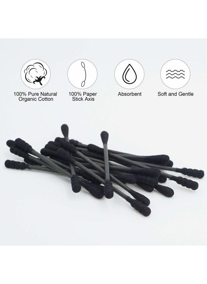 HOMEFOX - Black Cotton Swabs Spiral - 400 Count Organic Cotton Buds Double Side Tightly Wrapped Charcoal Cotton Tips Paper Stick Soft Gentle Cruelty-Free Lint-Free Goth Bathroom, Round & Spiral (Black) - Image 1
