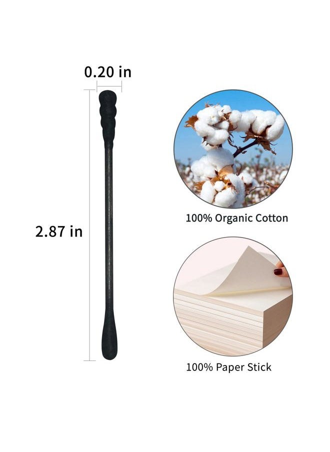 HOMEFOX - Black Cotton Swabs Spiral - 400 Count Organic Cotton Buds Double Side Tightly Wrapped Charcoal Cotton Tips Paper Stick Soft Gentle Cruelty-Free Lint-Free Goth Bathroom, Round & Spiral (Black) - Image 1