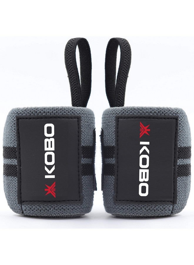Kobo WTA-04 Grey Black Wrist Wraps with Thumb Loop - Professional Wrist Support Braces for Men & Women - Weight Lifting Cross FitnessPower Lifting Strength Training (Grey-Black)