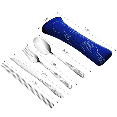 lengnoyp 20PCS Premium Travel Utensils With Case, Stainless Steel Reusable Portable Utensils Set With Case, Lengnoyp Travel Silverware Set With Case for Lunch Box Camping, Silver - Image 4