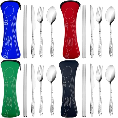 lengnoyp 20PCS Premium Travel Utensils With Case, Stainless Steel Reusable Portable Utensils Set With Case, Lengnoyp Travel Silverware Set With Case for Lunch Box Camping, Silver - Image 2