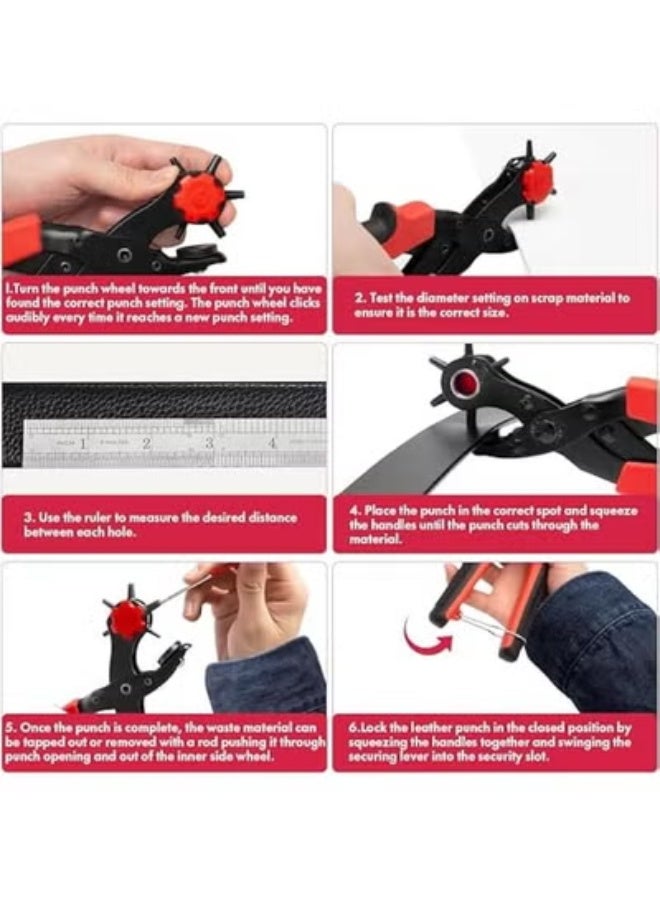 HOOKOR Revolving Punch Plier Kit,Leather Hole Punch Set for Belts,Watch Bands,Straps,Dog Collars,Saddles,Shoes,Fabric,DIY Home or Craft Projects,Heavy Duty Rotary Puncher,Multi Hole Sizes Make - Image 2
