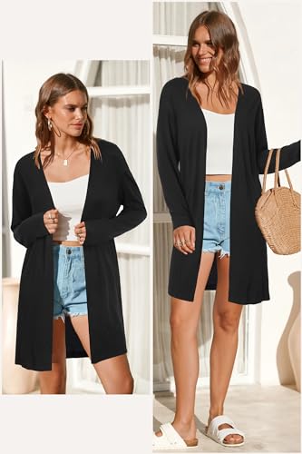 OUGES Women's 2025 Fashion Fall Winter Black Open Front Long Sleeve Lightweight Sweater Cardigan Shirt Clothing with Pockets(Black,M) - Image 5