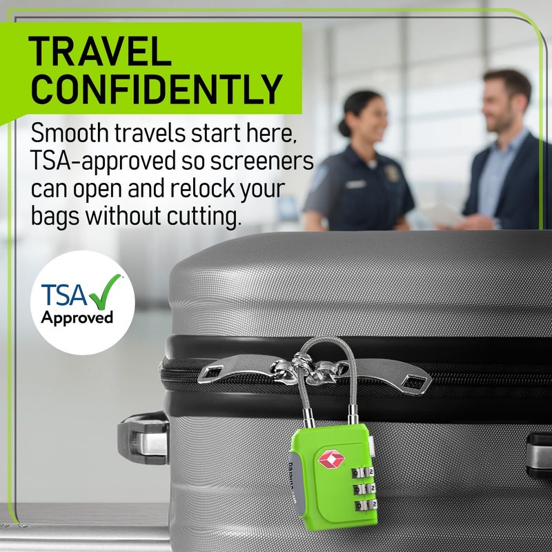 Untethered TSA Luggage Locks (3 Pack) â€“ Resettable 3-Digit Combination TSA Approved Travel Padlocks for Suitcases, Backpacks, Gym Bags & Checked Baggage (3 Pack | Green) - Image 2