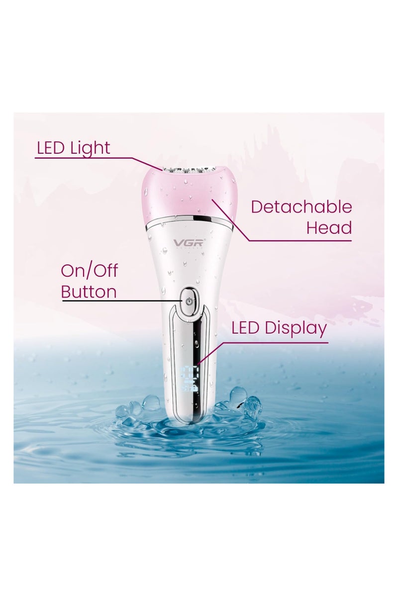 Generic VGR Professional Women's Grooming Kit 6 in 1 Women's Full Body Hair Removal Epilator LED Display 90 Minutes Running Time 600mAh Battery IPX 7 Waterproof (Pink) V-733  - Image 3