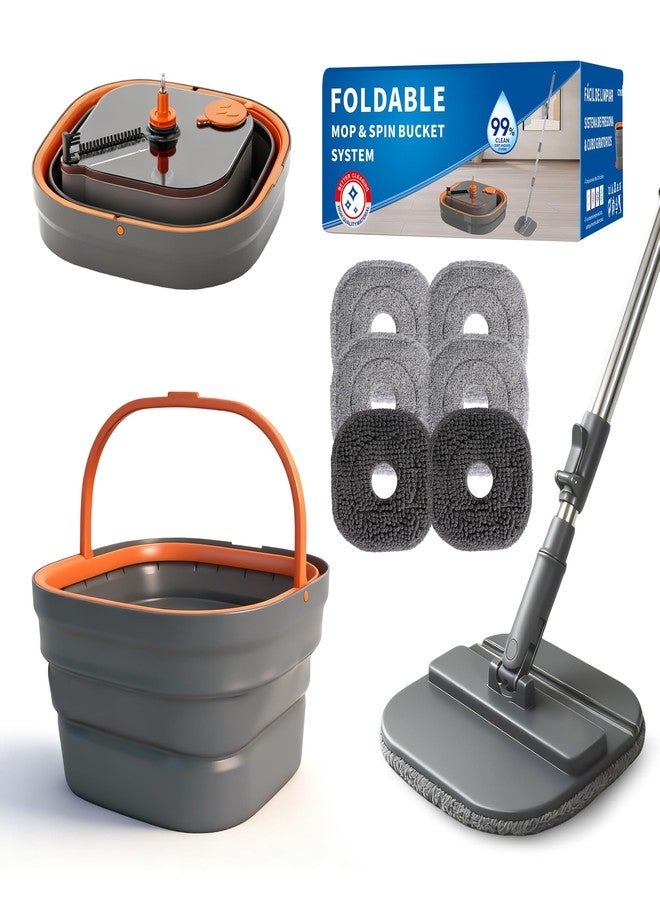 BOWEITI Collapsible Mop and Bucket Set, Spin Mop with Separate Dirty and Clean Water, 6 Replaceable Mopping Pads with Foldable Handle, Deep Cleaning Mops and Buckets for Household Use Floor Cleaning - Image 1