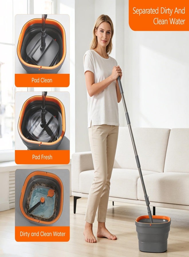 BOWEITI Collapsible Mop and Bucket Set, Spin Mop with Separate Dirty and Clean Water, 6 Replaceable Mopping Pads with Foldable Handle, Deep Cleaning Mops and Buckets for Household Use Floor Cleaning - Image 3