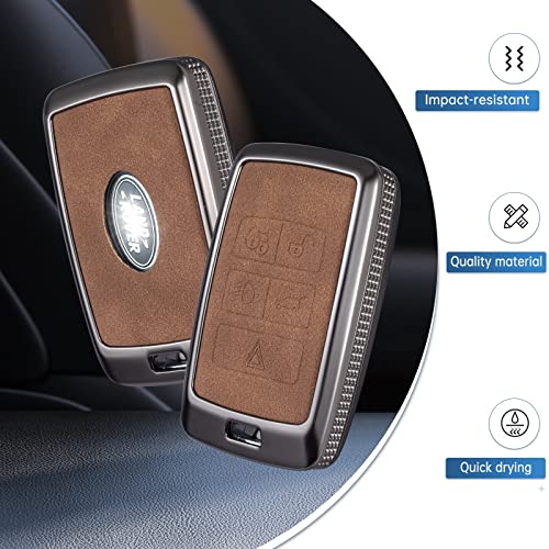 YO&YOYE for Land Rover Key Fob Cover with Keychain Leather Key Case Protector Compatible with Land Rover Vogue Range Discovery Rover Sport (Model2, Brown) - Image 3