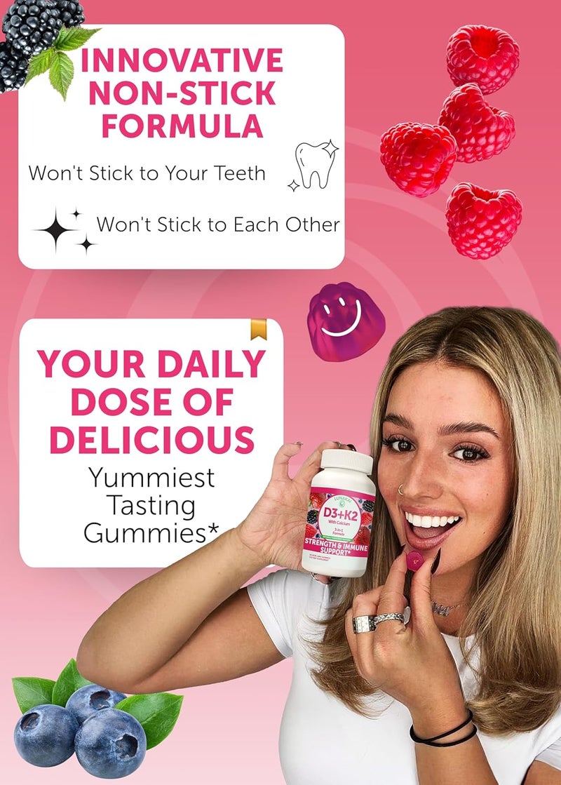 Lunakai USA Made Vitamin D3 K2 Gummies with Calcium for Women Men  Kids  3in1 Supplement for Bone Health and Immune Support Vegan 60ct - Image 3