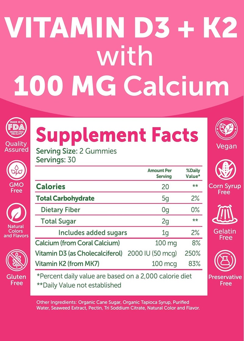 Lunakai USA Made Vitamin D3 K2 Gummies with Calcium for Women Men  Kids  3in1 Supplement for Bone Health and Immune Support Vegan 60ct - Image 5