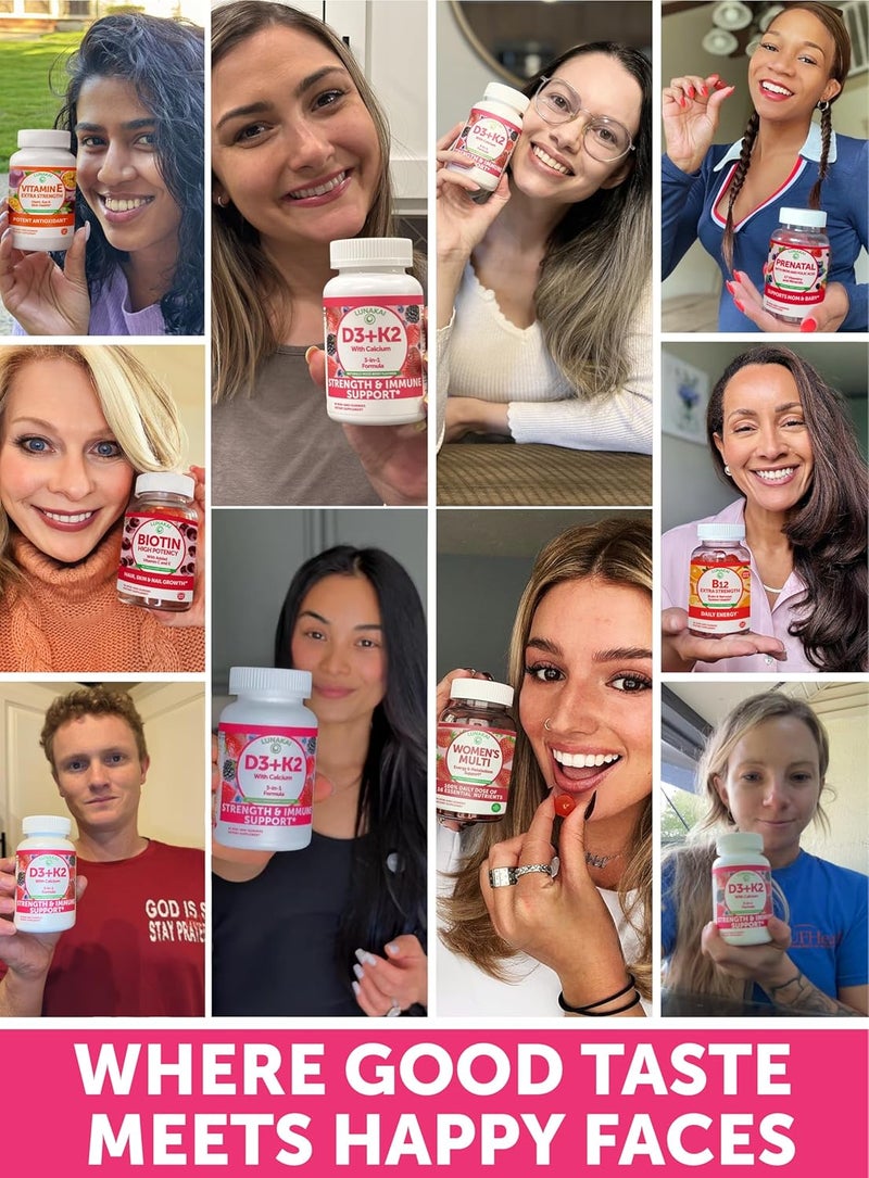 Lunakai USA Made Vitamin D3 K2 Gummies with Calcium for Women Men  Kids  3in1 Supplement for Bone Health and Immune Support Vegan 60ct - Image 4