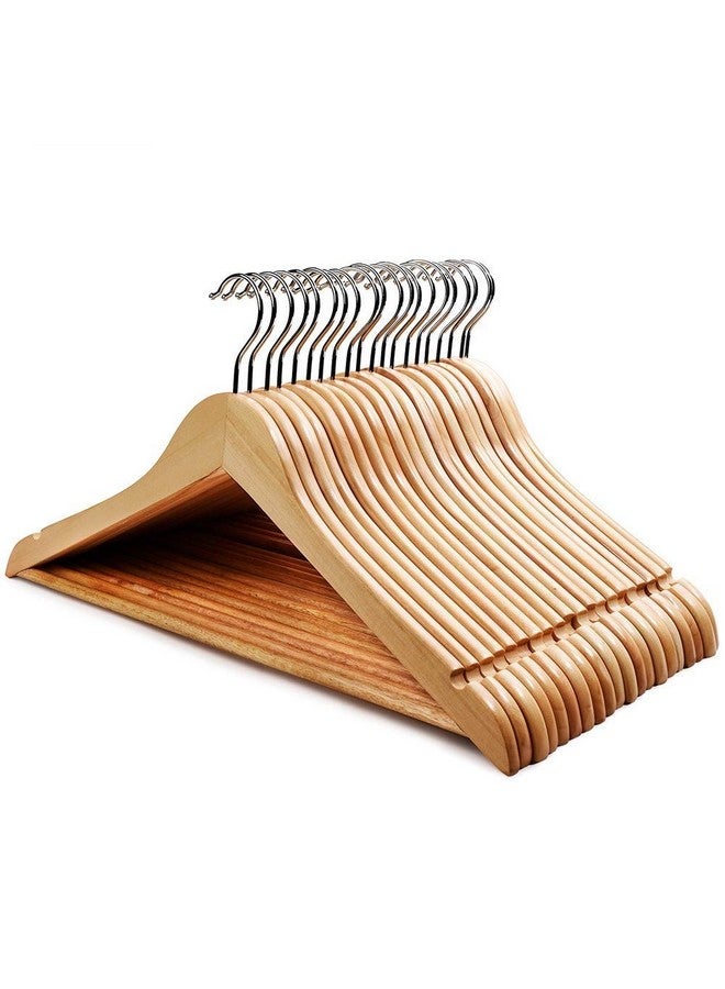 STAR WORK STAR WORK Solid Wood Natural Finish Garment Hangers With Non-Slip Bar And Precisely Cut Notches, 360 Degree Swivel Chrome Hook (8 Pieces)  - Image 1