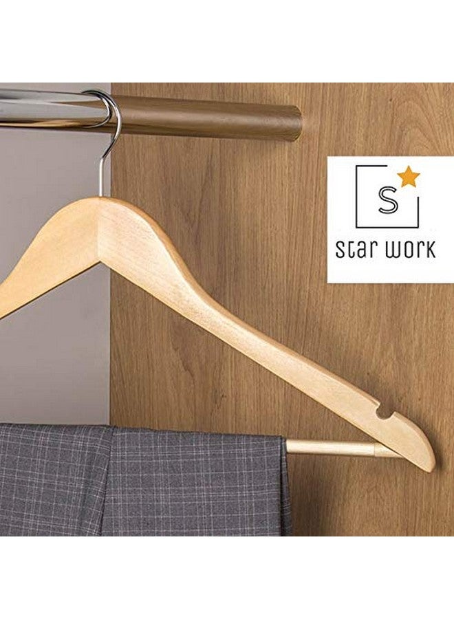 STAR WORK STAR WORK Solid Wood Natural Finish Garment Hangers With Non-Slip Bar And Precisely Cut Notches, 360 Degree Swivel Chrome Hook (8 Pieces)  - Image 5