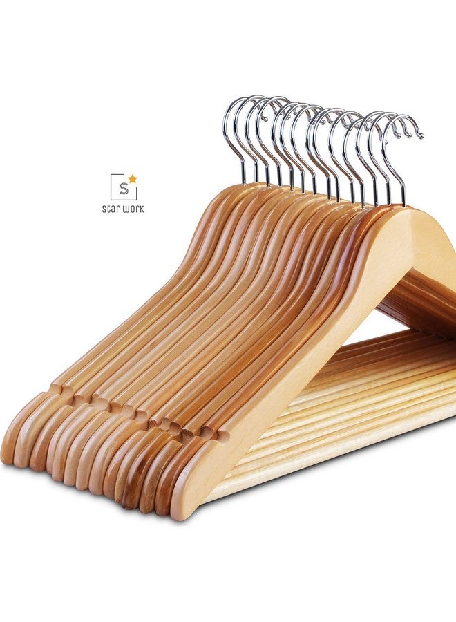 STAR WORK STAR WORK Solid Wood Natural Finish Garment Hangers With Non-Slip Bar And Precisely Cut Notches, 360 Degree Swivel Chrome Hook (8 Pieces)  - Image 3