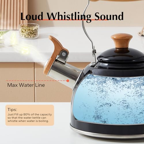 ROCKURWOK Tea Kettle, Tea Pot with Cool Touch Ergonomic Handle, Teapot Food Grade Stainless Steel, Tea Kettle Stovetop, Kettle Teapot, Whistling Tea Kettle, Small Tea Pot, 1.6 Quart (Black) - Image 2