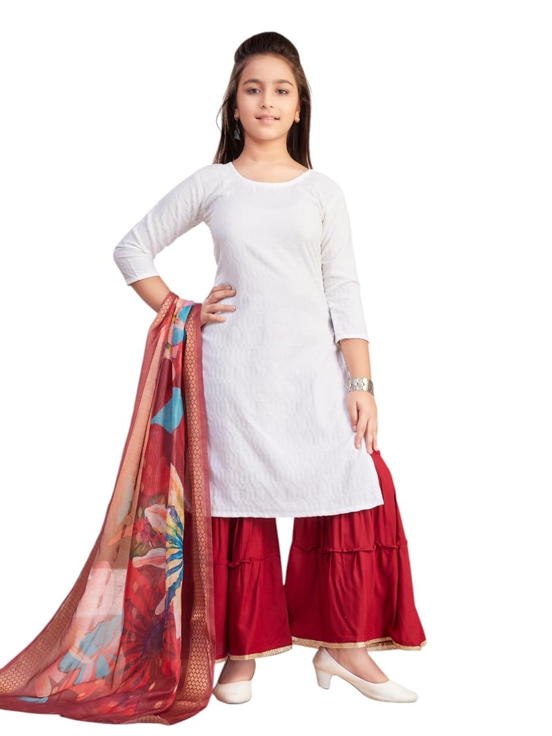 aarikka Aarika Girls Casual Wear White Colour Solid Cotton Blend Kurti-(8-15 Years)-(KURTI-TR-K-1066-WHITE-40) - Image 1