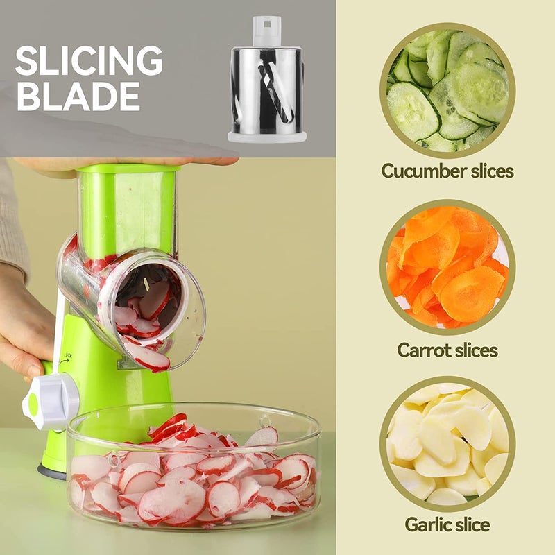 Rotary Cheese Grater - 3-in-1 Stainless Steel Manual Drum Slicer, Rotary Graters for Kitchen, Food Shredder for Vegatables, Nuts and Chocolate - Image 5