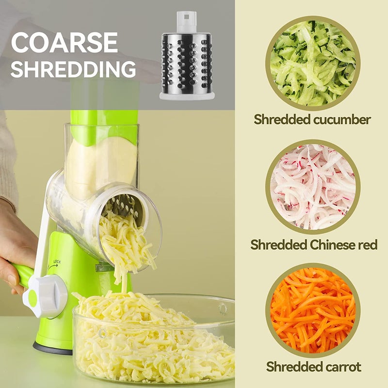 Rotary Cheese Grater - 3-in-1 Stainless Steel Manual Drum Slicer, Rotary Graters for Kitchen, Food Shredder for Vegatables, Nuts and Chocolate - Image 4