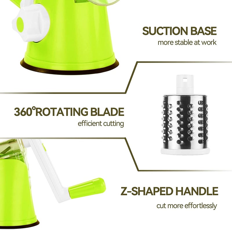 Rotary Cheese Grater - 3-in-1 Stainless Steel Manual Drum Slicer, Rotary Graters for Kitchen, Food Shredder for Vegatables, Nuts and Chocolate - Image 2