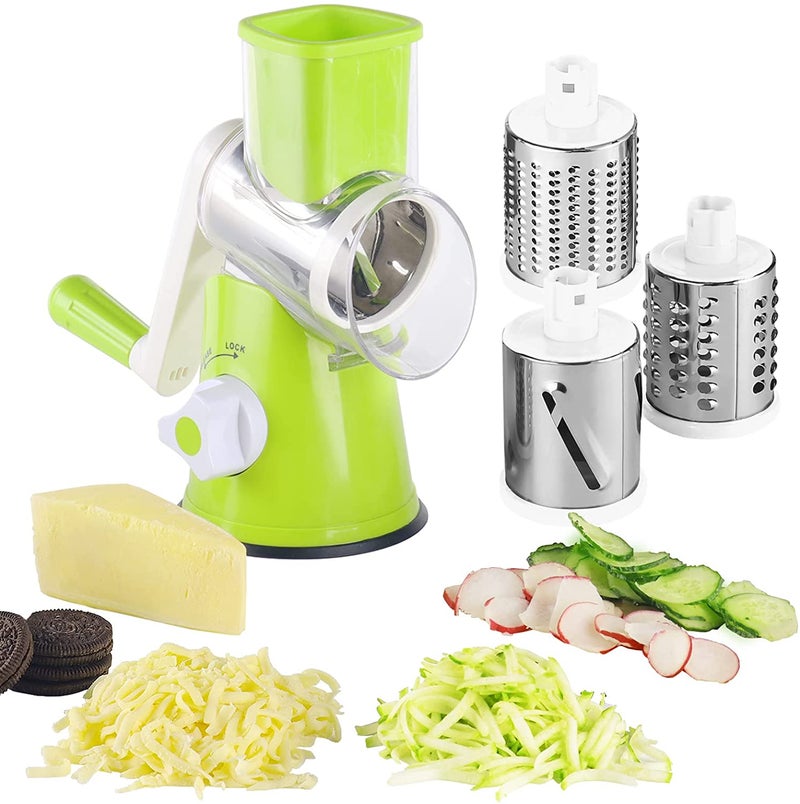 Rotary Cheese Grater - 3-in-1 Stainless Steel Manual Drum Slicer, Rotary Graters for Kitchen, Food Shredder for Vegatables, Nuts and Chocolate - Image 1
