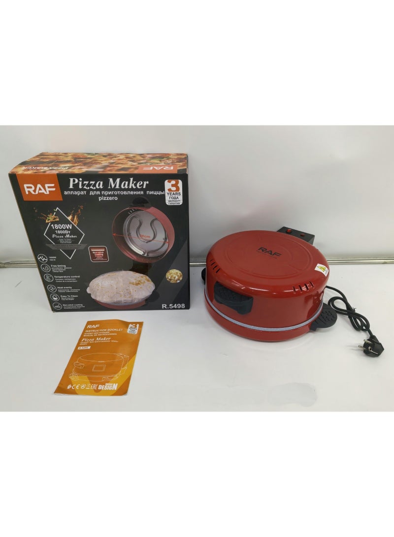 RAF Professional Pizza Maker Oven 1800W Power, Thermostat Control, Even Heat Distribution, Non-Stick Baking Plate, Ideal for Pizza, Flatbread, Pancakes, and Quick Meals at Home - Image 4