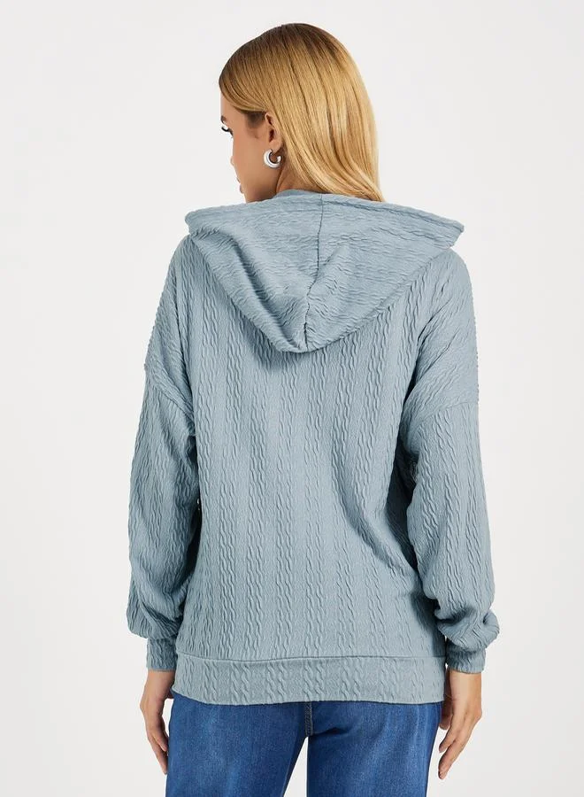 Styli Regular Fit Textured Knit Zip Through Hoodie