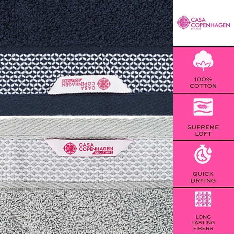 CASA COPENHAGEN CASA COPENHAGEN Solitaire Mix 6 Pieces Towel Set- Navy Blue + Grey Violet  600 GSM 2Bath Towel 2Hand Towel 2Washcloth  Designed in Denmark Made of Soft Egyptian Cotton for Bathroom  Kitchen & Shower  - Image 3