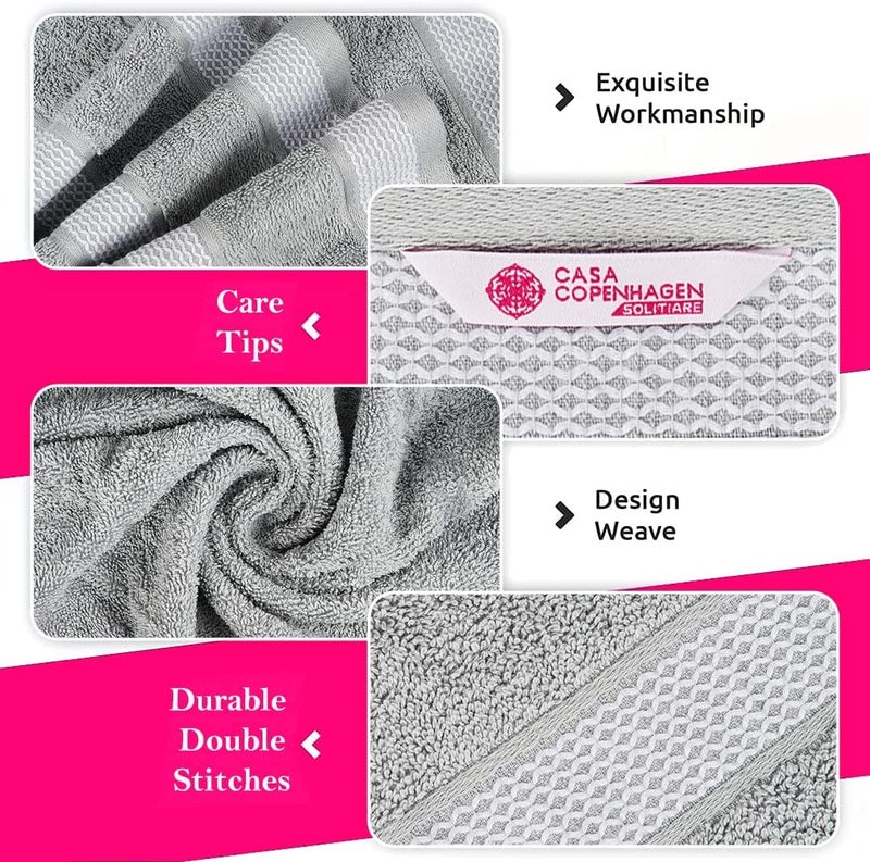 CASA COPENHAGEN CASA COPENHAGEN Solitaire Mix 6 Pieces Towel Set- Navy Blue + Grey Violet  600 GSM 2Bath Towel 2Hand Towel 2Washcloth  Designed in Denmark Made of Soft Egyptian Cotton for Bathroom  Kitchen & Shower  - Image 4