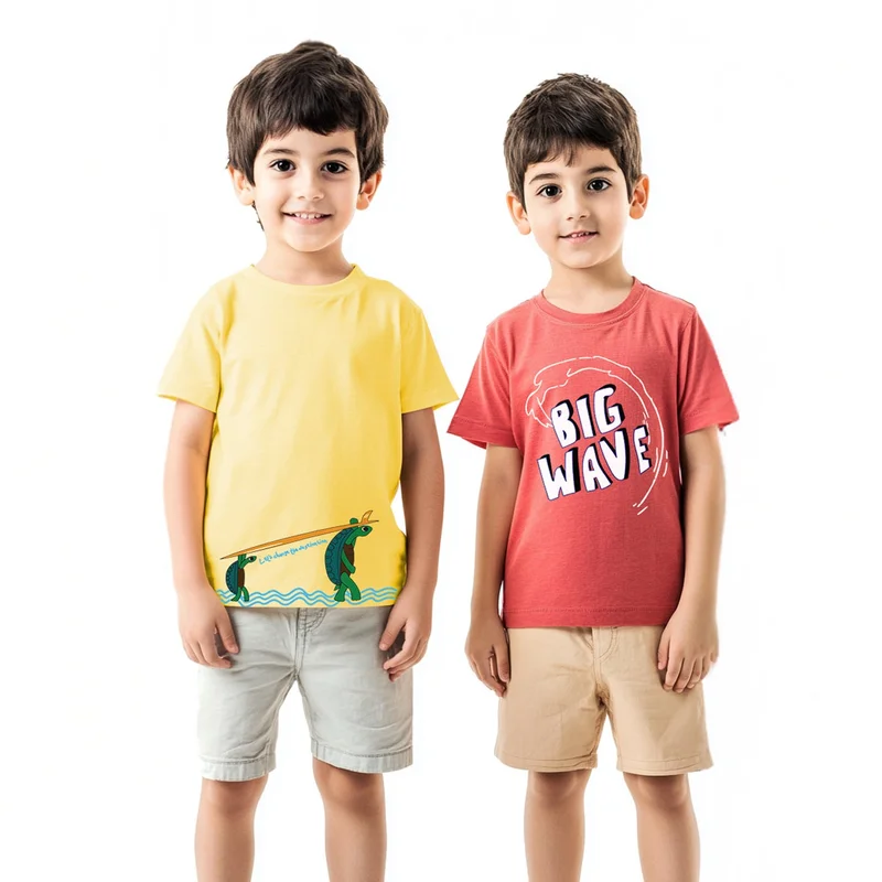 Nautinati Boys' Pack of 2 Cotton Beach Graphic Printed T-shirts