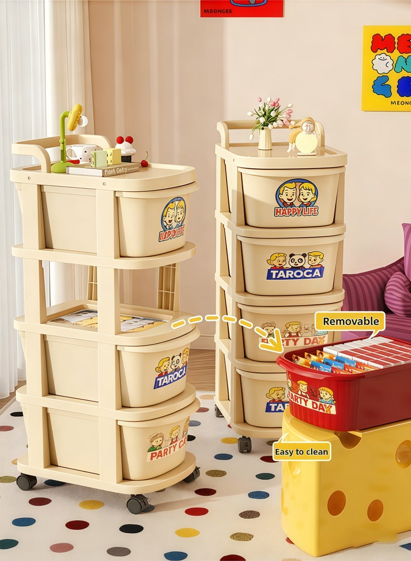 إتش كيو جيمنغ عربة تخزين بأربعة أدراج، وحدة تخزين بأربعة طبقات، عربة متعددة الأغراض، عربة منزلية، رف، عربة تنظيم دوارة بعجلات للمكتب، غرفة النوم، الحمام (بيج) - Image 3