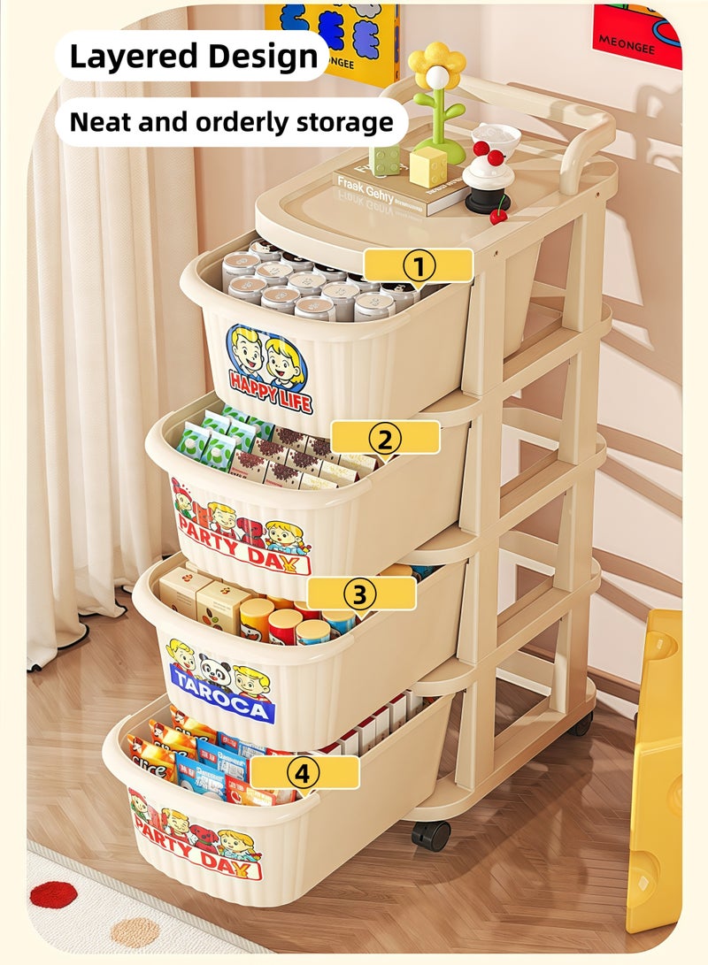 إتش كيو جيمنغ عربة تخزين بأربعة أدراج، وحدة تخزين بأربعة طبقات، عربة متعددة الأغراض، عربة منزلية، رف، عربة تنظيم دوارة بعجلات للمكتب، غرفة النوم، الحمام (بيج) - Image 4