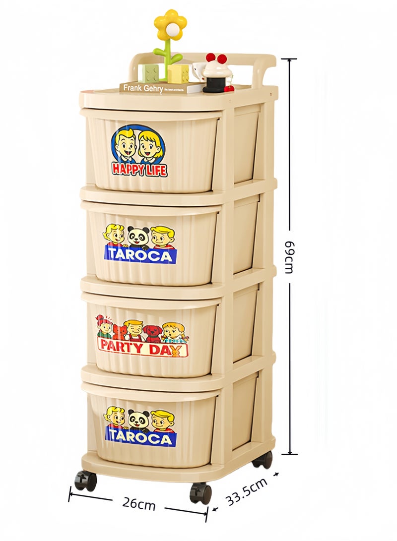 إتش كيو جيمنغ عربة تخزين بأربعة أدراج، وحدة تخزين بأربعة طبقات، عربة متعددة الأغراض، عربة منزلية، رف، عربة تنظيم دوارة بعجلات للمكتب، غرفة النوم، الحمام (بيج) - Image 2