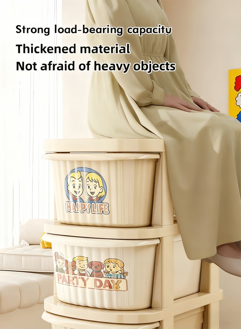 إتش كيو جيمنغ عربة تخزين بأربعة أدراج، وحدة تخزين بأربعة طبقات، عربة متعددة الأغراض، عربة منزلية، رف، عربة تنظيم دوارة بعجلات للمكتب، غرفة النوم، الحمام (بيج) - Image 5