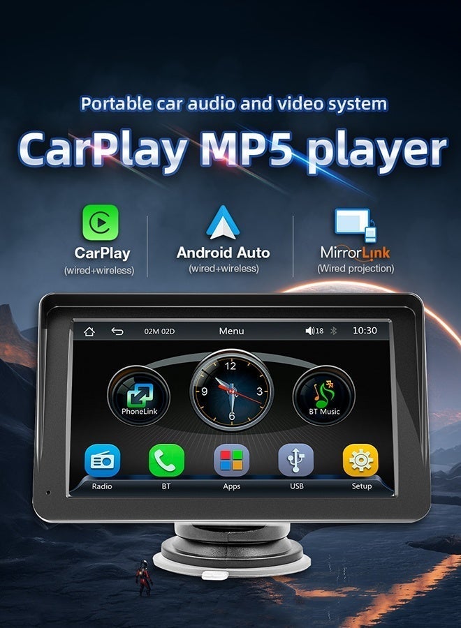 TUNKE Wireless CarPlay with 7 Inch Screen, Supports Apple CarPlay and Android Auto, Touch Screen Car MP5 Player Car Audio - WiFi, Bluetooth, FM, Car Portable Console Adapter, Link FM Transmitter AUX Output USB TF - Image 2