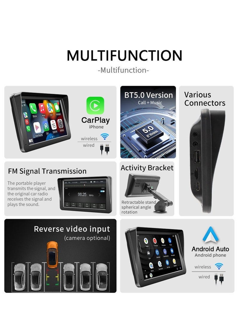 TUNKE Wireless CarPlay with 7 Inch Screen, Supports Apple CarPlay and Android Auto, Touch Screen Car MP5 Player Car Audio - WiFi, Bluetooth, FM, Car Portable Console Adapter, Link FM Transmitter AUX Output USB TF - Image 3