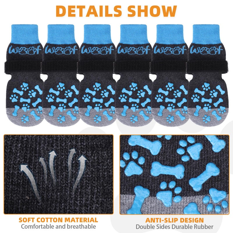 KOOLTAIL Anti Slip Dog Socks to Prevent Licking and Slipping, Winter Warm Pet Shoes Booties for Hardwood Floors, Adjustable Extra-Thick Grip Dog Boots & Paw Protectors for Small Medium Large Senior,S - Image 3