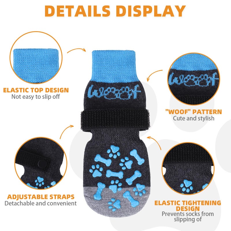 KOOLTAIL Anti Slip Dog Socks to Prevent Licking and Slipping, Winter Warm Pet Shoes Booties for Hardwood Floors, Adjustable Extra-Thick Grip Dog Boots & Paw Protectors for Small Medium Large Senior,S - Image 2