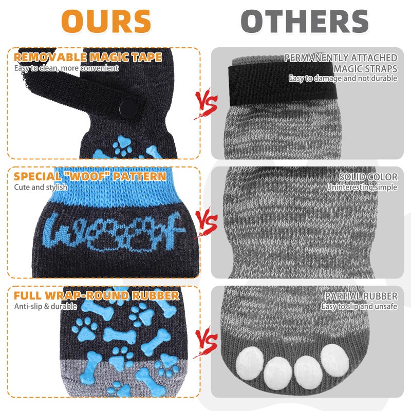 KOOLTAIL Anti Slip Dog Socks to Prevent Licking and Slipping, Winter Warm Pet Shoes Booties for Hardwood Floors, Adjustable Extra-Thick Grip Dog Boots & Paw Protectors for Small Medium Large Senior,S - Image 4