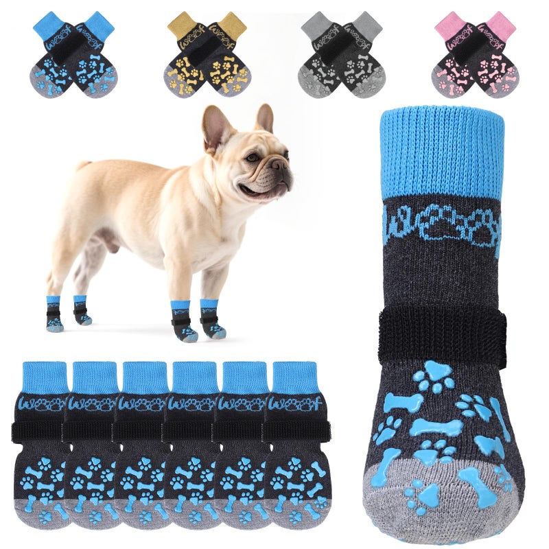 KOOLTAIL Anti Slip Dog Socks to Prevent Licking and Slipping, Winter Warm Pet Shoes Booties for Hardwood Floors, Adjustable Extra-Thick Grip Dog Boots & Paw Protectors for Small Medium Large Senior,S - Image 1