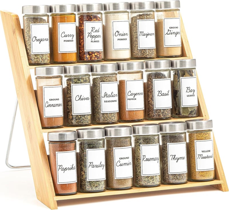 Orii 18 Jar Bamboo Compact Spice Organizer for Countertop and Kitchen Drawer Filled with Spices Program - Image 1