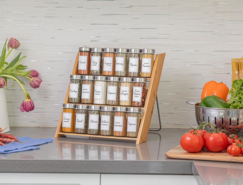 Orii 18 Jar Bamboo Compact Spice Organizer for Countertop and Kitchen Drawer Filled with Spices Program - Image 4