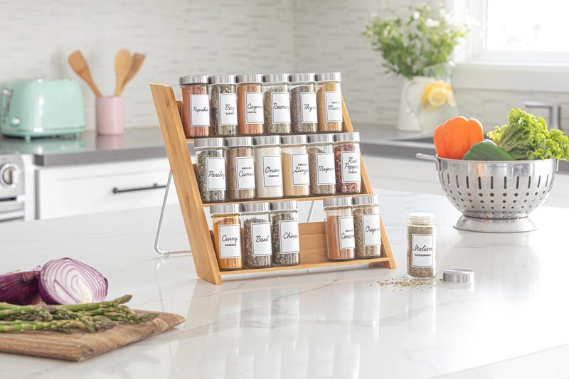 Orii 18 Jar Bamboo Compact Spice Organizer for Countertop and Kitchen Drawer Filled with Spices Program - Image 3
